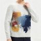 Men's Light Grey Crew Neck Sweater with Abstract Watercolor Print