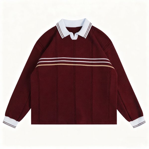 Women's Burgundy Polo Collar Sweater - "DREAM" Embroidered Graphic