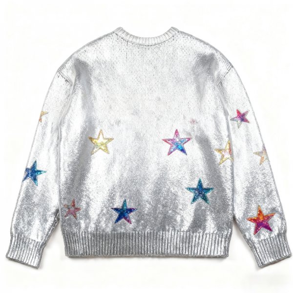 Women's Teal Gradient Sweater with Wave Pattern