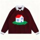 Women's Burgundy Polo Collar Sweater - "SOUL" Embroidered Graphic