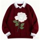 Women's Burgundy Polo Collar Sweater - "VIBES" Embroidered Graphic