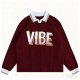 Women's Burgundy Polo Collar Sweater - "LIGHT" Embroidered Graphic